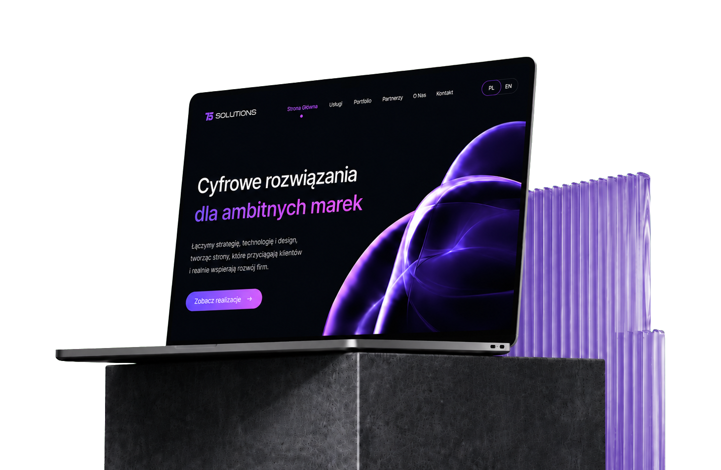 Laptop prezentujący stronę internetową zaprojektowaną przez 75solutions