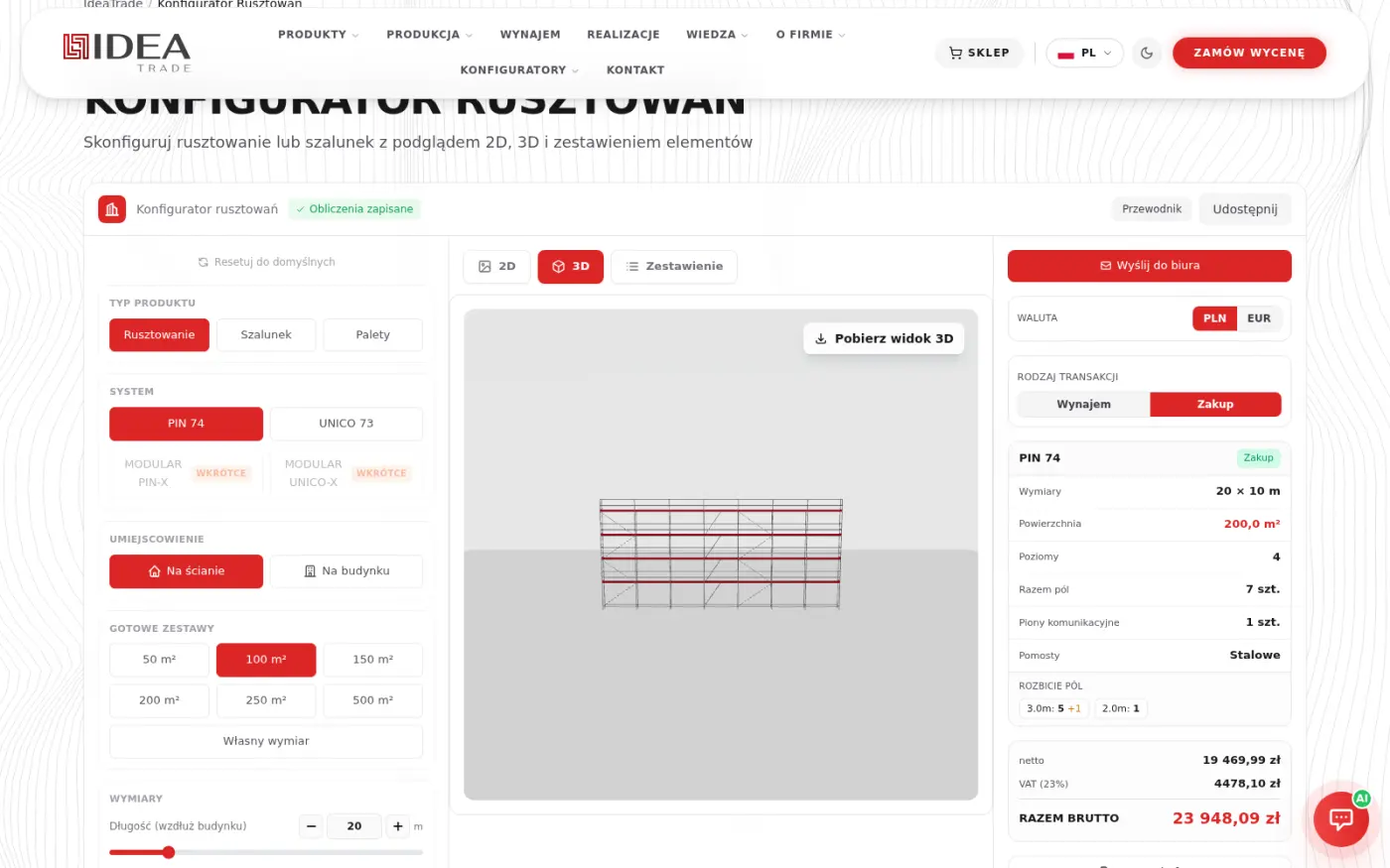 Konfigurator rusztowań 3D
